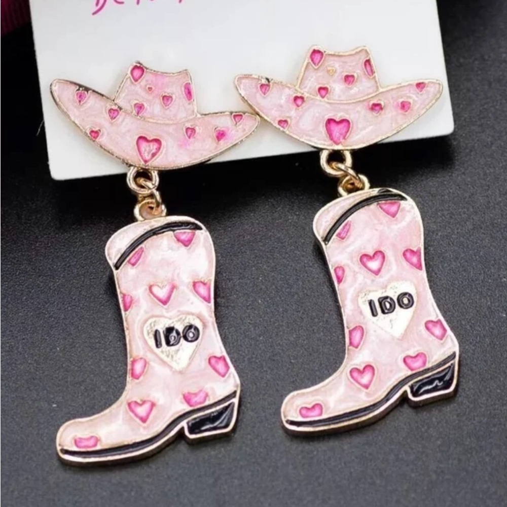 Betsey Johnson Pink Cowboy Hat and Boot Earrings